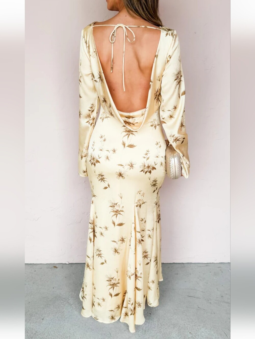 Cream Floral Long Sleeve Maxi Dress